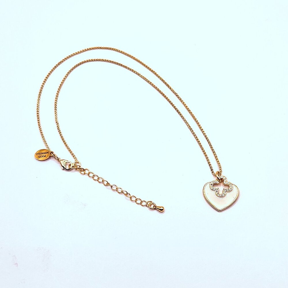 SALE!!  White Enamel and Zirconia 14K gold filled Heart Necklace - Picture 4 of 4